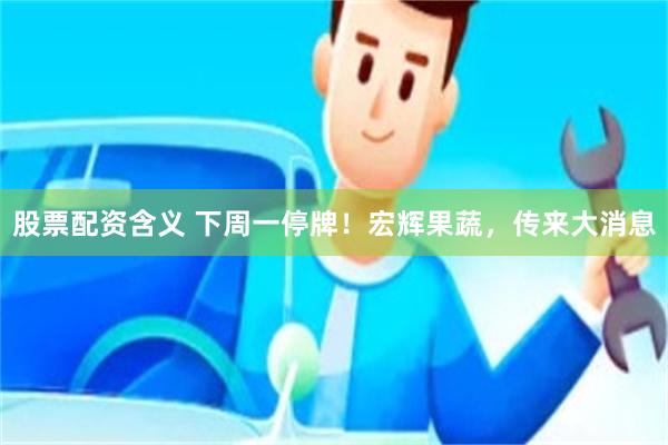 股票配资含义 下周一停牌！宏辉果蔬，传来大消息