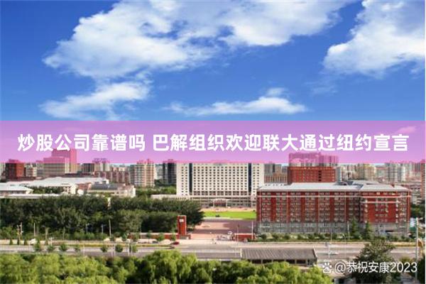 炒股公司靠谱吗 巴解组织欢迎联大通过纽约宣言
